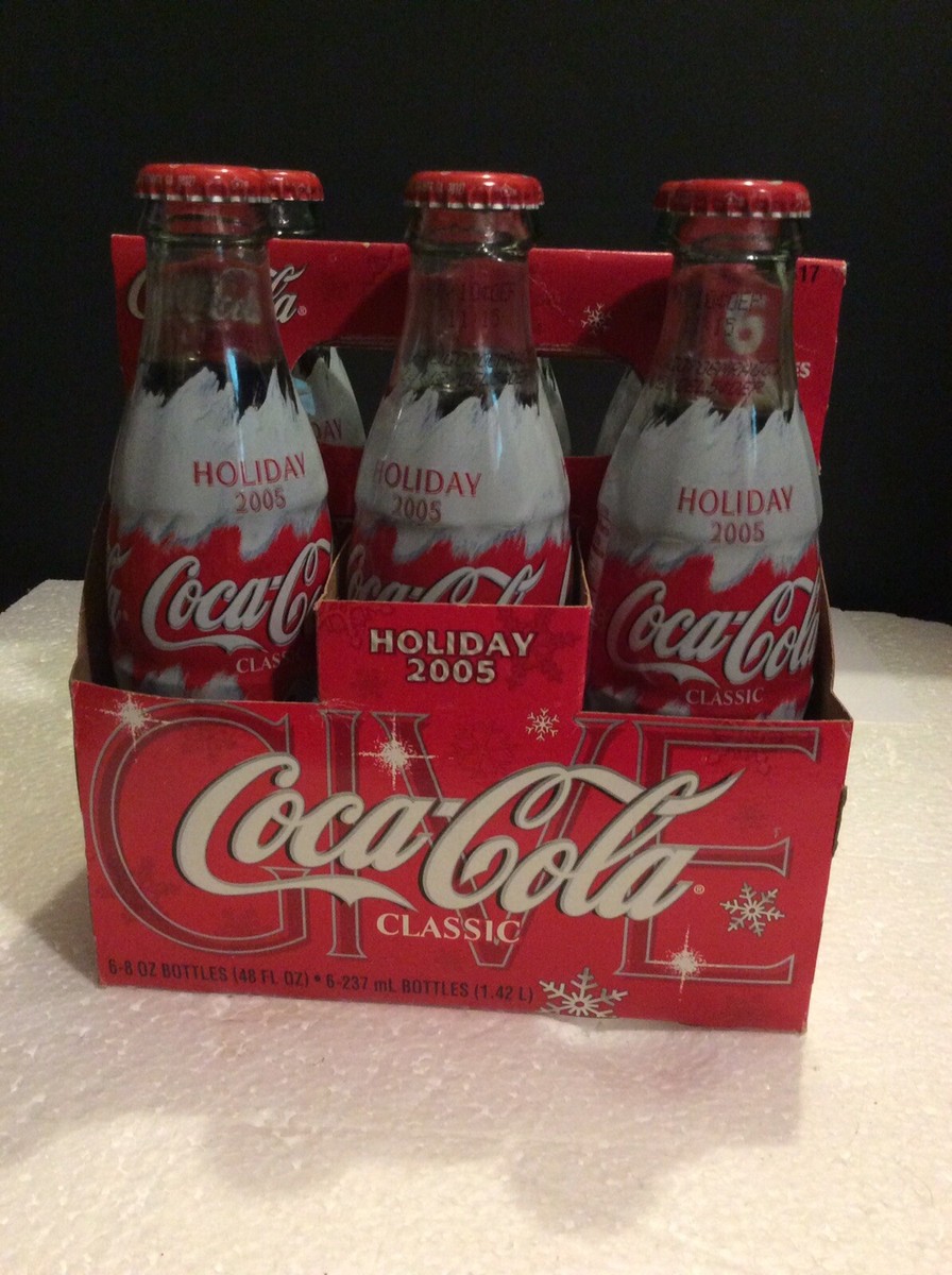 2005 (6) UNOPENED HOLIDAY COCA-COLA BOTTLES with ORIGINAL CARRIER