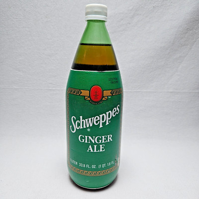 Vintage Full Schweppes Ginger Ale 1 Liter Bottle Styrofoam Foam Label Unopened