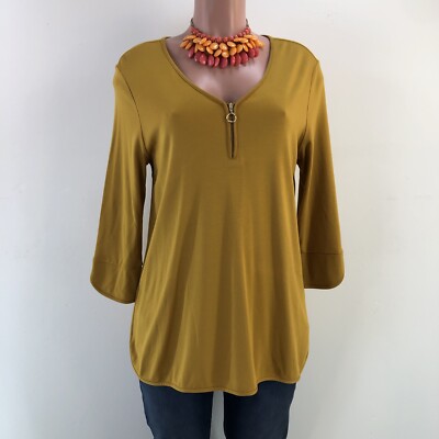 Cato Est 1946 Women Top Blouse M Tunic Geometric 3/4 Bell Sleeve V Neck
