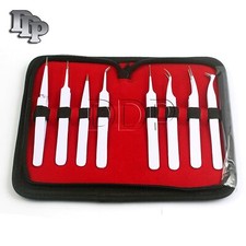 Set Of 8 Pieces Stainless Steel White Color Eyelash Extension Tweezers