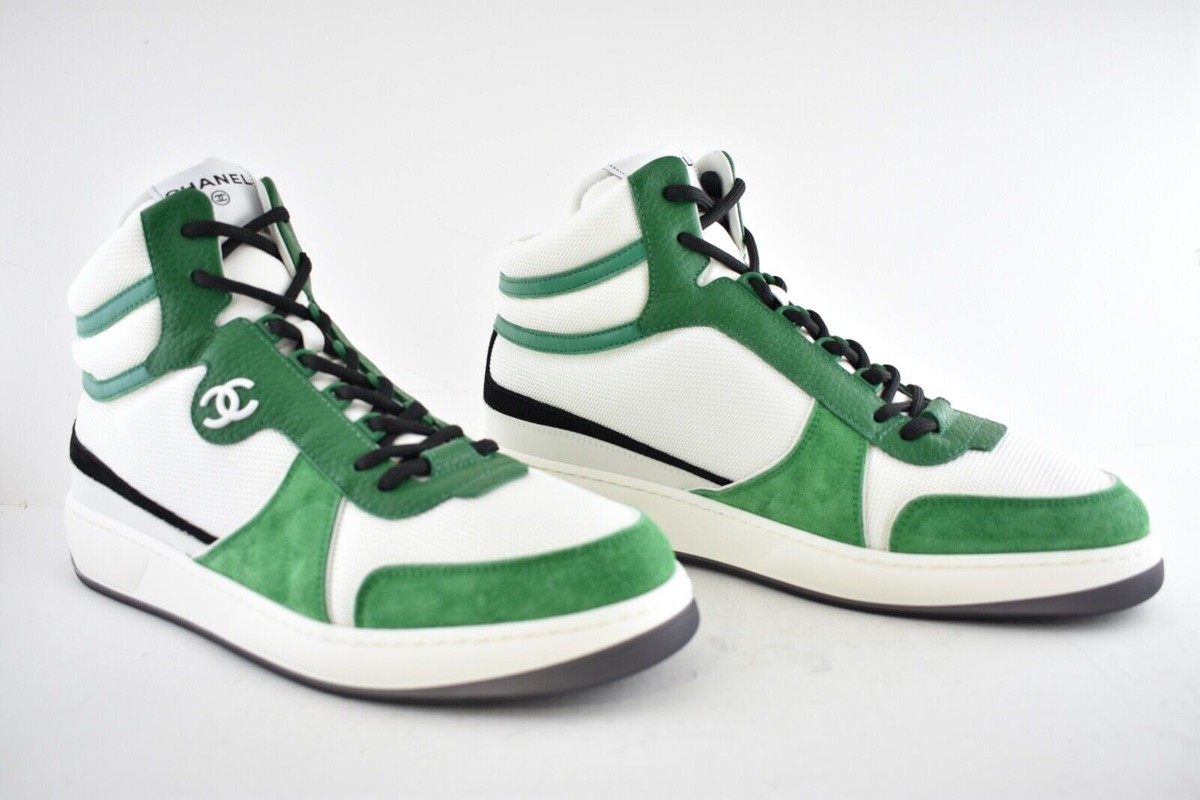 Chanel 22P Mens White Green Black CC Logo High Top Lace Up Trainer