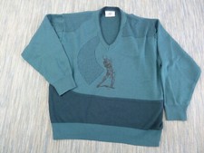 Vintage Gabicci Jumper Mens Large V Neck Green Embroidered Logo Made Italy 80s