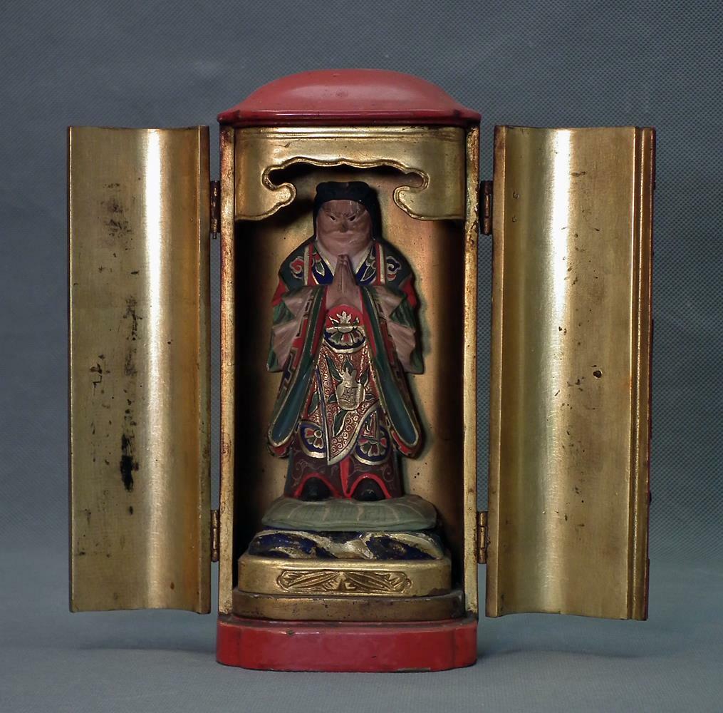 Antique Meiji Japanese Lacquer Buddhist Shrine Zushi With Prince