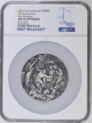 The Bacchanalia Celestial Beauty 5 oz Silver Coin Cameroon 2025/MS70 NGC #11