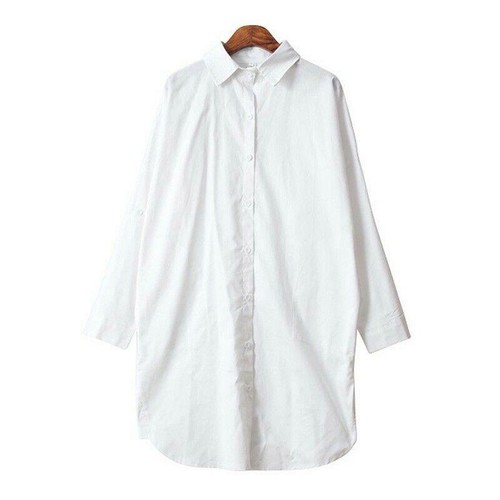 Ladies White Oversized Long Shirt Button Down Dress Boyfriend Style Baggy Blouse - Bild 3 von 13