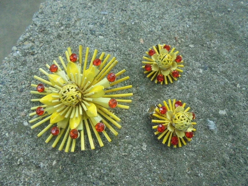 Vintage Costume Jewelry Pair of Clip-On Earrings with a pin brooch