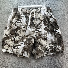 Islander Swim Trunks Men  s Large Brown Tropical Sailboats Ocean Surf Palmtrees  