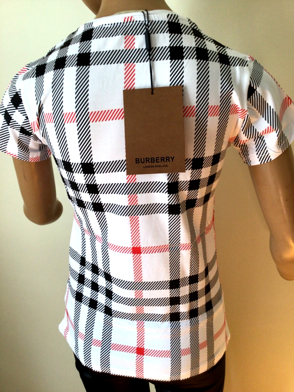 NEW BURBERRY LONDON  WHITE/BLACK/RED COTTON STRETCHED TOP SIZE XL