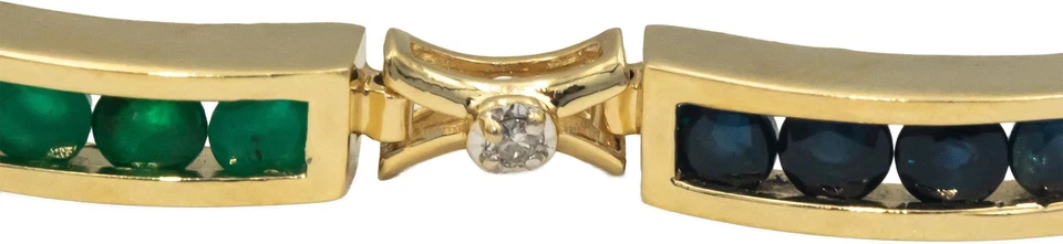 14k Yellow Gold 2.85CT Diamond Emerald Ruby Sapphire Fancy Line Bracelet - Image 2 of 4