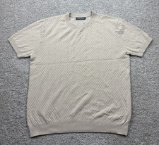 PJ Paul Jones Knit Shirt Mens Medium Short Sleeve Beige Crew Neck 50s Style