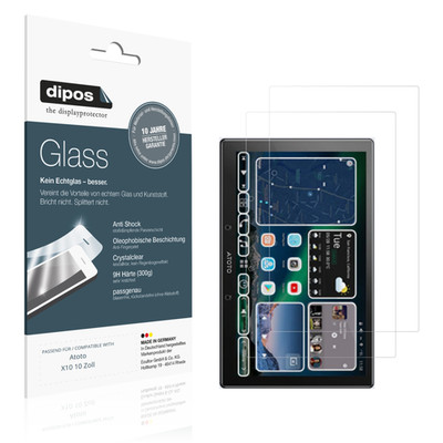 2x Schutzfolie für Atoto X10 10 Zoll - Anti-Shock 9H Folie dipos Glass