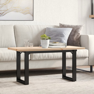 Couchtisch Kiefer natur 90x40x45,5 cm Kiefer massiv Holz breite Platte O-Gestell Stahl