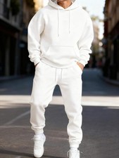 Man's Hoodie Set Winter Solid Color Two Pices Sets Long-Length Street Clothes Ca