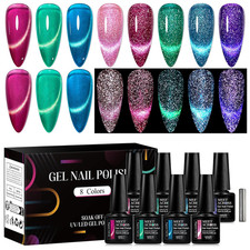 9Pcs Glitter Cat Eye Gel Polish with Magnet, Magnetic Cat Eye Gel Nail Polish Se