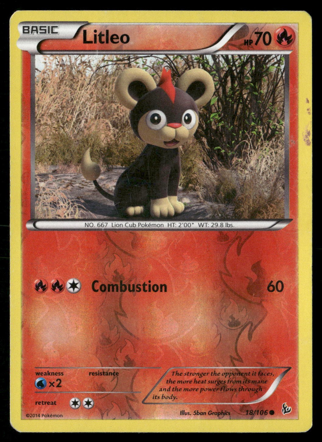 Litleo 18/106 Common Flashfire Pokemon Reverse Holo Damaged