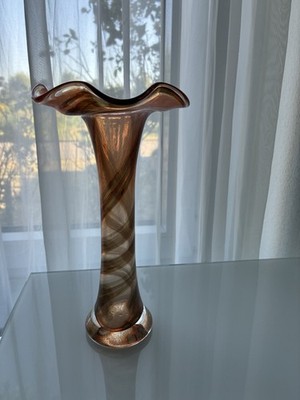 Vintage  Jack in the Pulpit  Kunstglasvase  Murano-Stil Rosa/Lachsfarben 22,5 cm