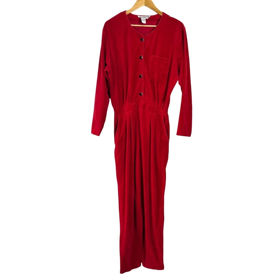 Mono De Colección SK & Company Mujer Grande Rojo Terciopelo Manga Larga Años 70 Retro Vacaciones Foto 2 de 4