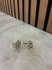 Vintage 1950s Rhinestone Flower Cluster Earrings Silver Tone Screw Back Holiday — photo 2