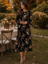 Reformation black floral print Isabella Kellan long-sleeve midi dress Size 10