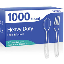 Sacatr 1000 Count Plastic Silverware Heavy Duty - 500 Spoons 500 Forks Bpa-Free