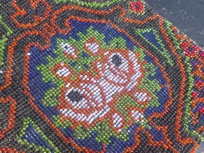 Antike 20er Jahre Micro Perlen Handtasche Tasche mit hübschem Blumenmuster, Tee Tanzbeutel