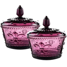 Set of 2 European Retro Nostalgic 3D Relief Purple Glass Jar Candy Jar Season...