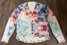 MNML Cardigan Distressed Sweater Tie Dye V-Neck Streetwear Oversized Men's XS