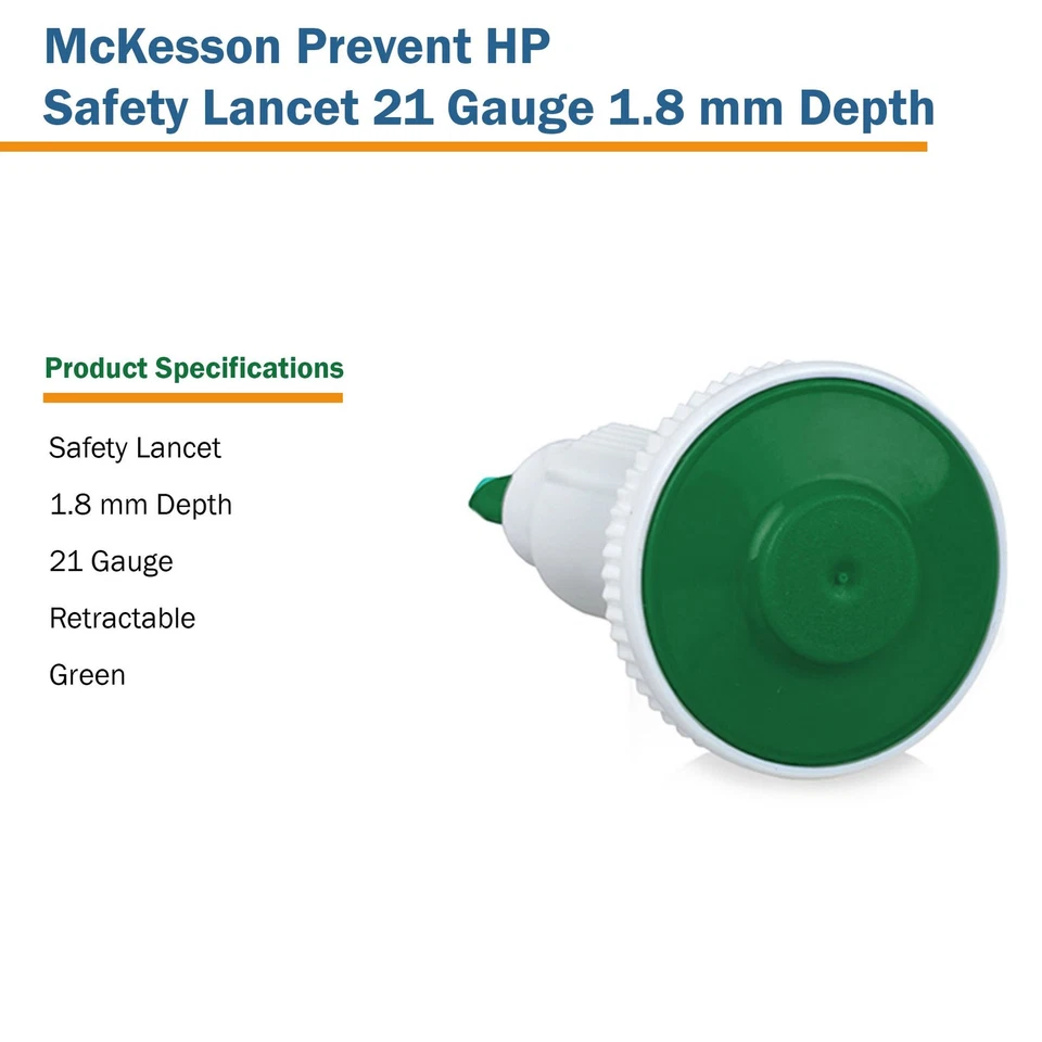 McKesson Prevent HP Safety Lancet calibre 21 1,8 mm profundidad 20 caja(s) 100/caja Foto 4 de 4