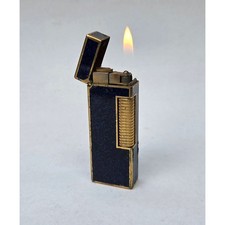 Vintage Dunhill Rollagas gas cigarette lighter blue lacquer *WORKING*
