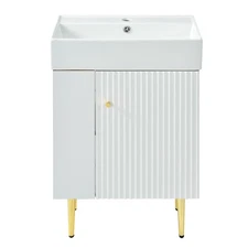 21.6 in Bathroom Vanity Cabinet Only White MDF Ceramic with Soft Close Door