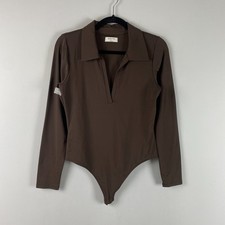 Aritzia Babaton Polo Long Sleeve Bodysuit Size Large Brown Minimalist