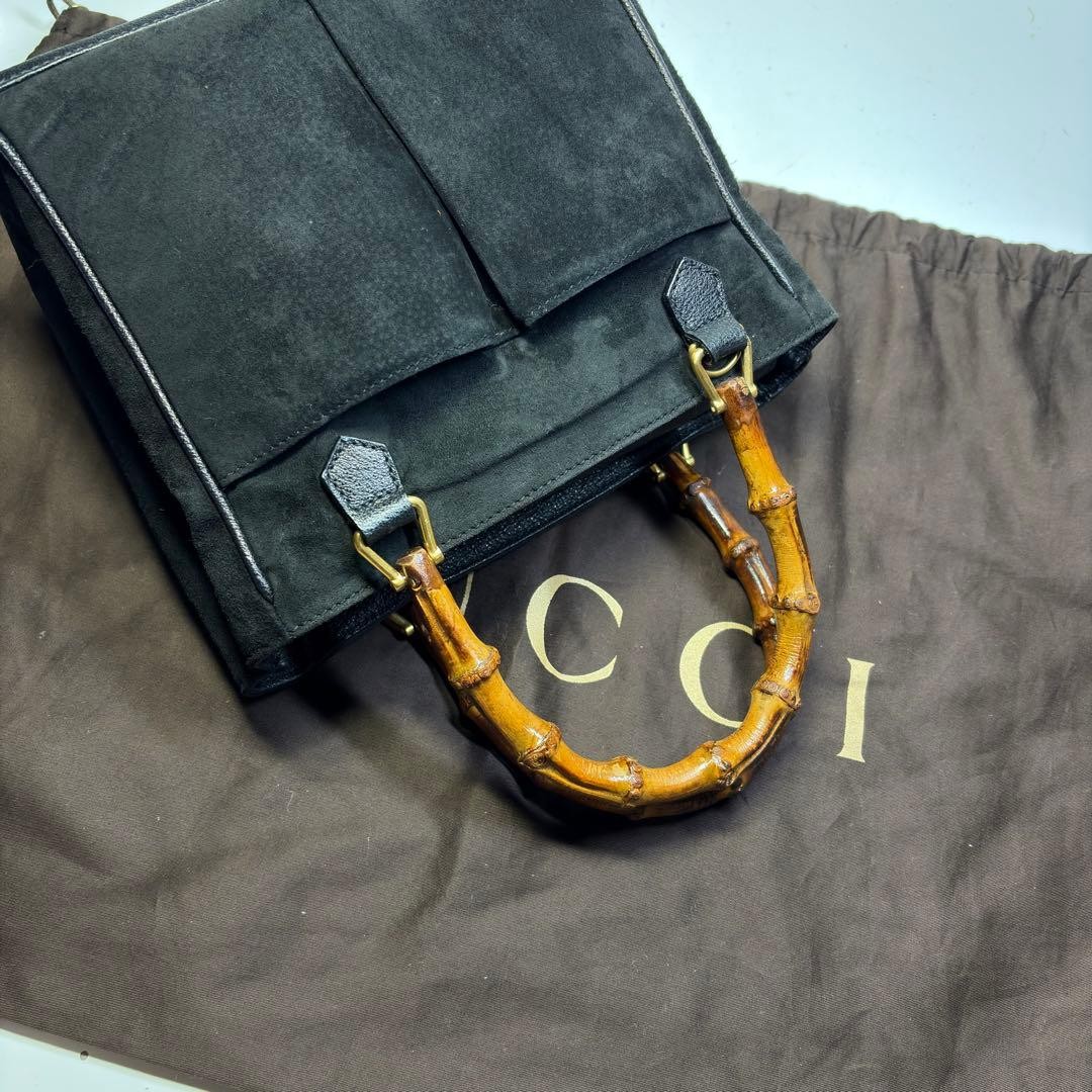 GUCCI Bamboo Handle Suede Leather Shoulder Bag Black Women's Crossbody thumbnail 11