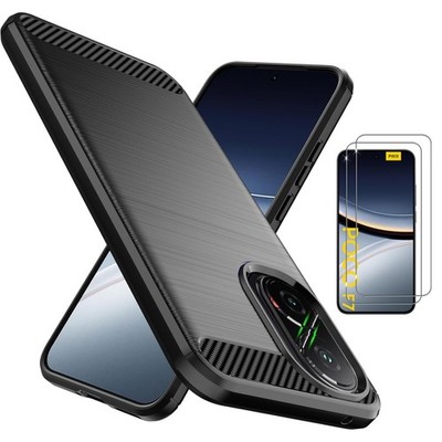 Hülle, für Xiaomi Poco F7 5G Carbon Gel Handyhülle + Glas Displayschutz