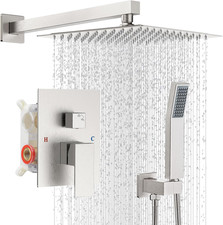 Shower Faucet Set with Shower Head, Wall Mount 10 Inch Square Rainfall Shower He