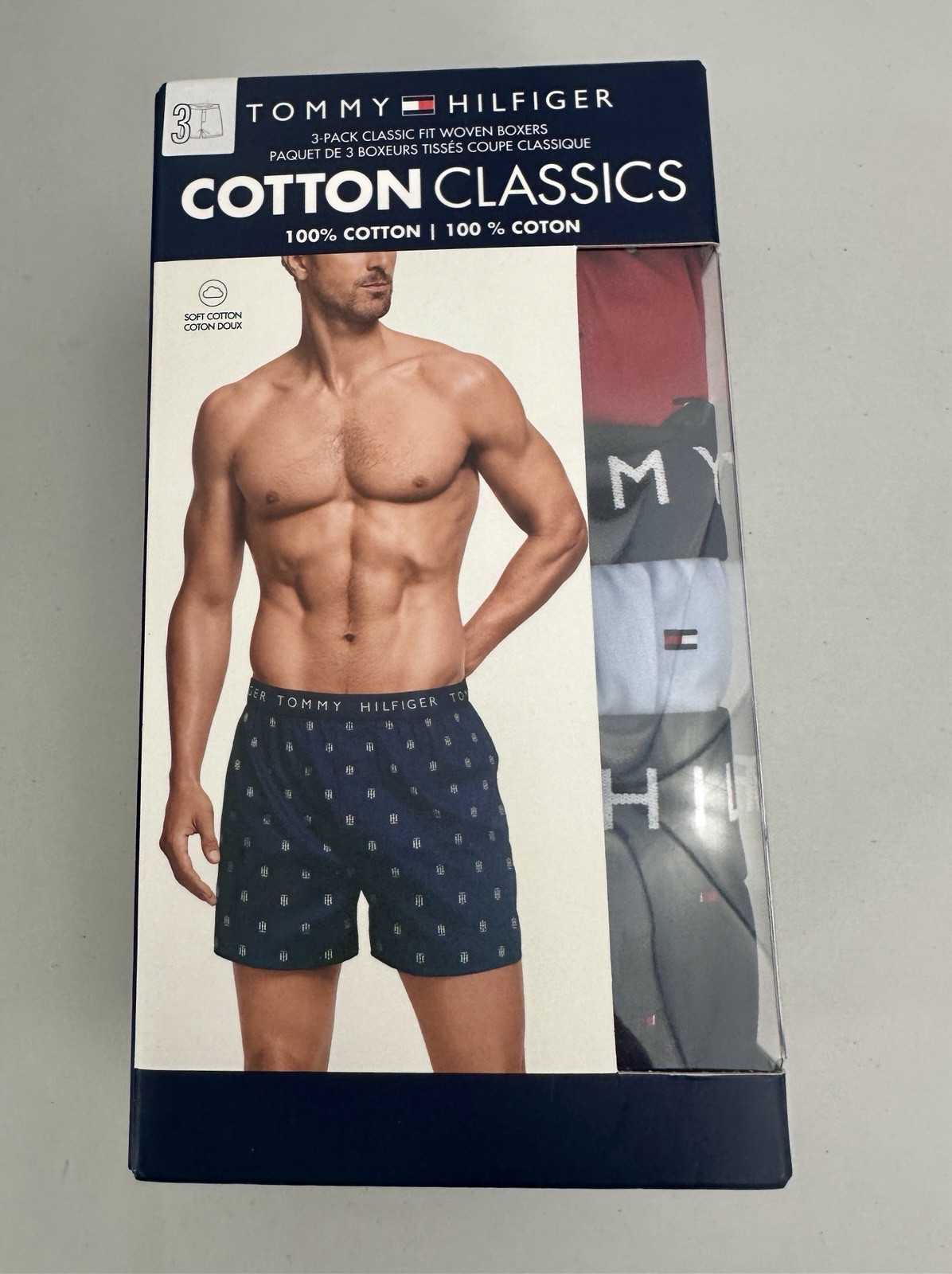 New TOMMY HILFIGER 3-Pack XL Cotton Woven Boxers Classic Fit Underwear
