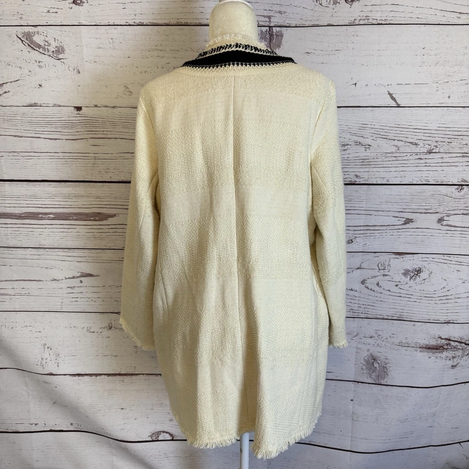 Cárdigan Chicos para mujer talla 2/12 frente abierto beige negro ribete chaqueta tejida Foto 2 de 4