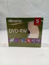 NEW Memorex DVD-RW 5 Pack 4.7GB 120min 4x Rewritable Blank Discs Slim Jewel Case