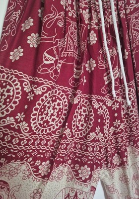 Boho Elephant Print Yoga Harem Pants Womens One Size Elastic Waist Lounge Red