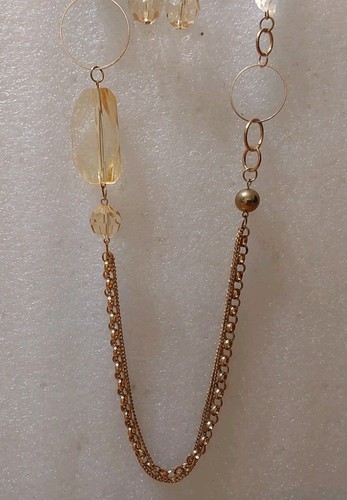 Paparazzi Long Necklace Dangle Earrings Gold Tone Gems Chain Jewelry 21'' - Picture 2 of 6