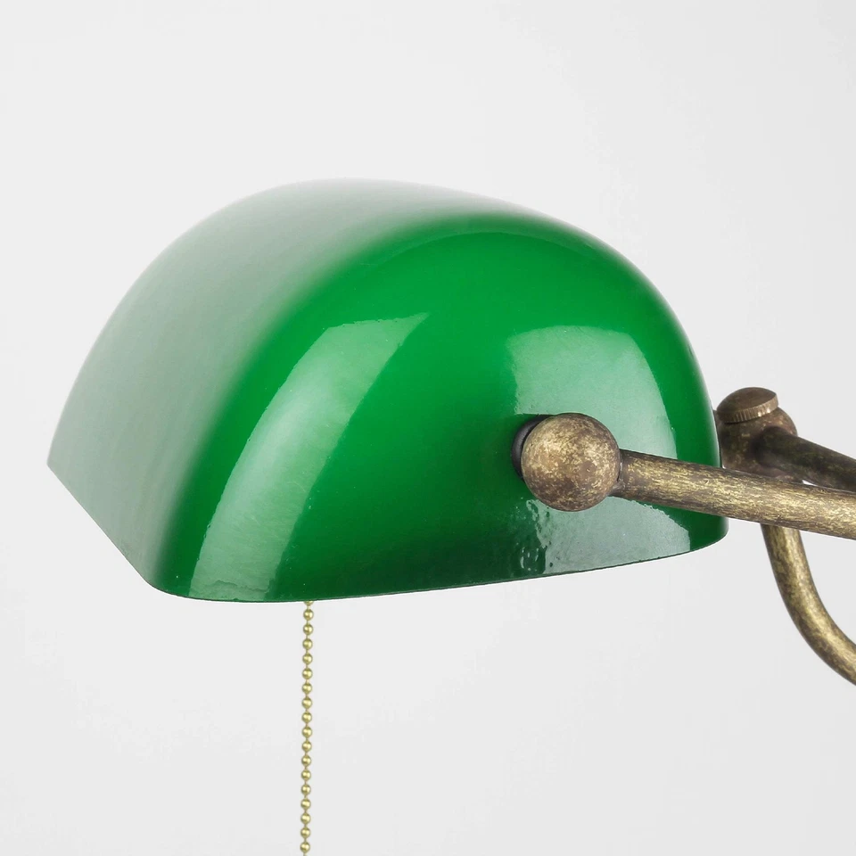 Lampe de Banquier Laiton Verre Tirette en Bronze Vert Art Nouveau Bureau - Photo 4/4