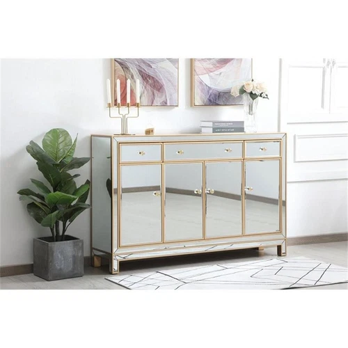 Elegant Decor Reflexion 56" Transitional MDF and Metal Mirrored Credenza in Gold - Picture 2 of 8