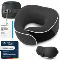 Nackenkissen Flugzeug Reisekissen Memory Foam Dunkelgrau Verstellbar Mit Tasche