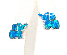 Sterling Silver 925 Earrings opal elephant motif R798- FOX1725