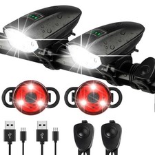 Bike Lights Set with Horn 1400LM USB Rechargeable Bicycle Headlight  Tail Li...