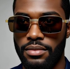 Fashion Retro Rimless Gold Wood Buffs Square Migos Men Hip Hop Rapper Sunglasses