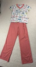 Sea Grape Scrubs Set Womens S Multicolor Dragonfly Cotton Blend V-Neck Pants