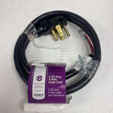 Smart Choice 6' 30-Amp 4-Prong Dryer Cord Eyelet Terminals Black