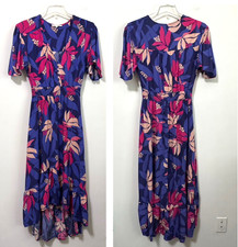 Abel The Label Dress S Midi Floral High Low Smocked Waist Henley Party Summer