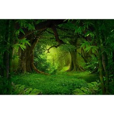 Jungle Forest Backdrop Rainforest Huge Trees Natural 7x5ft, Pure Green
