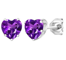 925 Sterling Silver 0.82 Ct Heart Shape Purple Amethyst Dainty Stud Earrings